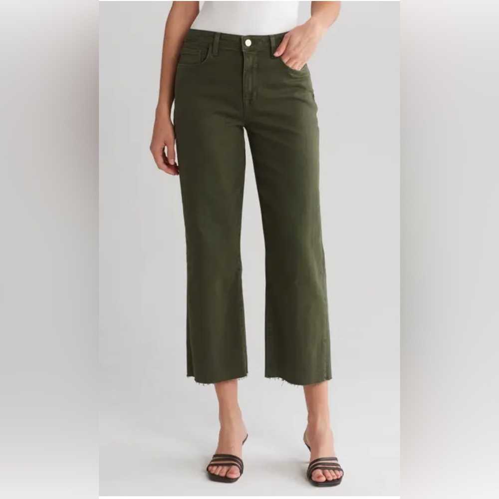 Sanctuary Standard Surplus Wide Leg Cropped Raw Hem Army Green Pants